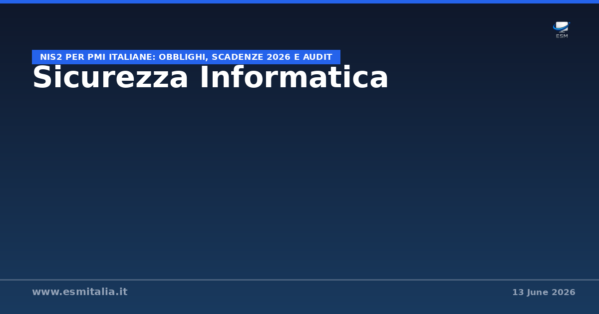 NIS2 per PMI italiane: obblighi, scadenze 2026 e audit